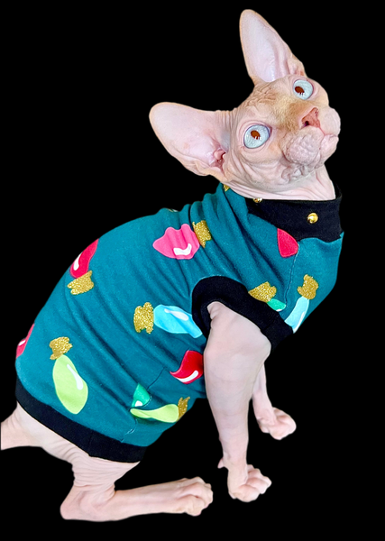 Sphynx Christmas Cat Clothes |  Lit (Studded Neckline ) Style