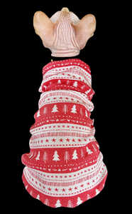 Sphynx Christmas Cat Clothes |  Christmas Thermal Style (Studded Neckline)