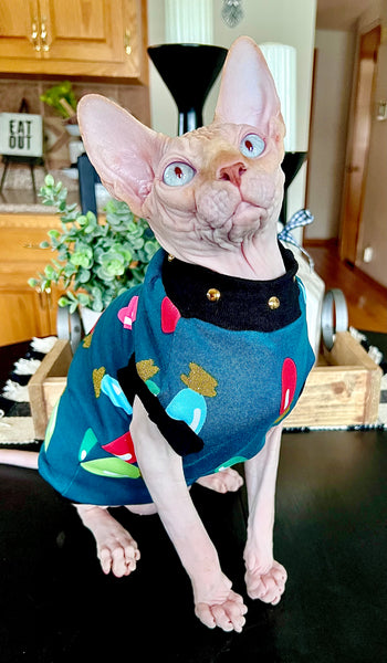 Sphynx Christmas Cat Clothes |  Lit (Studded Neckline ) Style