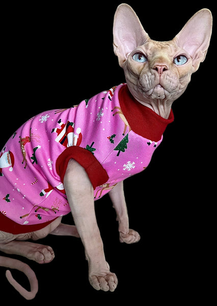 Sphynx Cat Clothes | Pink Santa