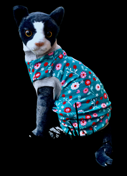 Sphynx Cat Clothes | Green Poppy Flowers Style