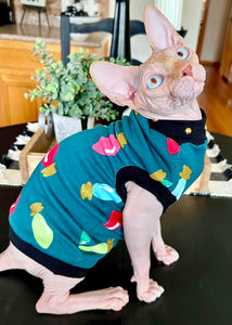 Sphynx Christmas Cat Clothes |  Lit (Studded Neckline ) Style
