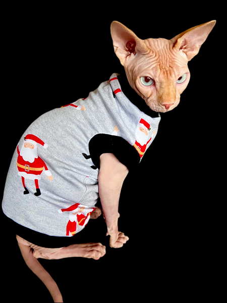 Sphynx Christmas Cat Clothes |  Gray Santa Style