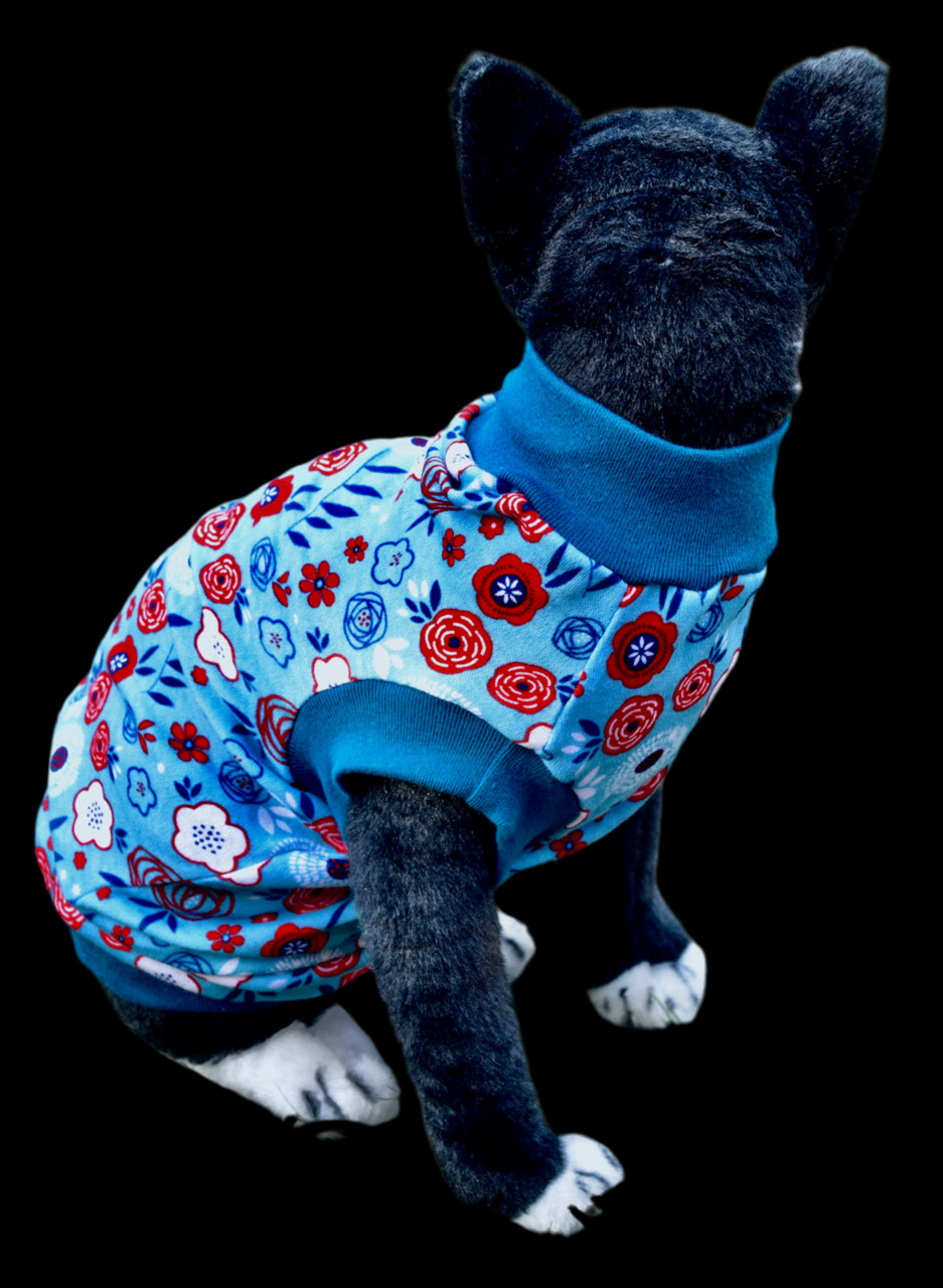 Sphynx Fourth Of July Cat Clothes |  Red White & Blue Flowers Style