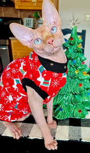 Sphynx Christmas Cat Clothes | Red Deer (Studded Neckline) Style