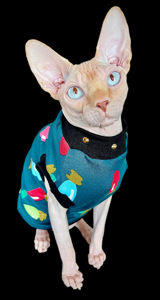 Sphynx Christmas Cat Clothes |  Lit (Studded Neckline ) Style