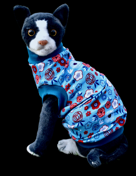 Sphynx Fourth Of July Cat Clothes | Red White & Blue Flower Style