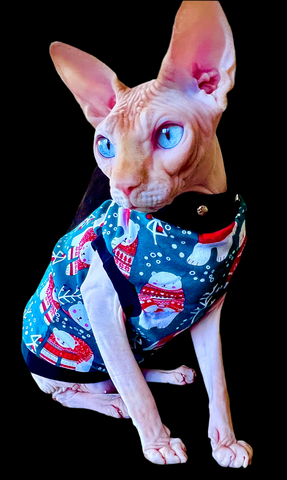 Sphynx Christmas Cat Clothes | Polar Bear Style (Studded).