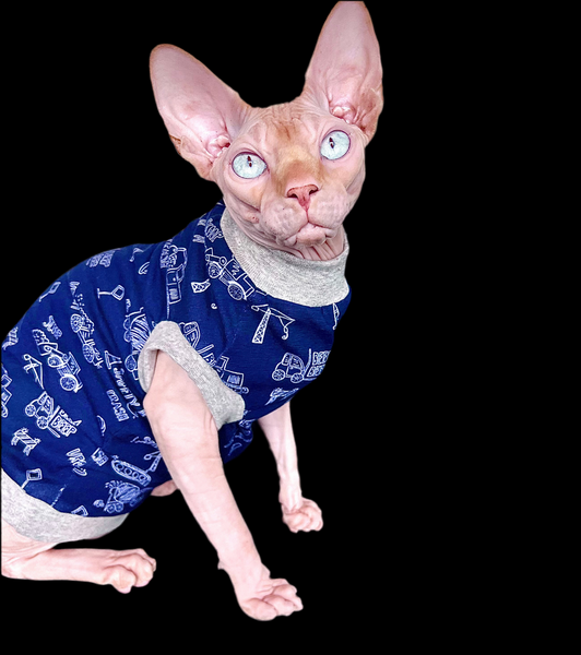 Sphynx Cat Clothes |  Construction Navy Style