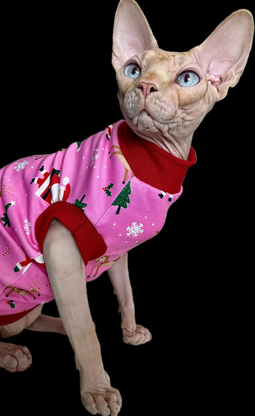Sphynx Cat Clothes | Pink Santa