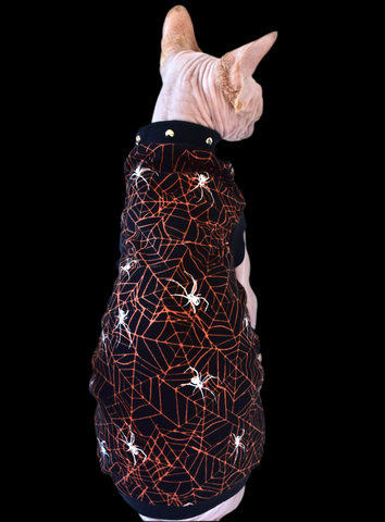 Sphynx Halloween Cat Clothing | Spider (Studded Neckline) Style