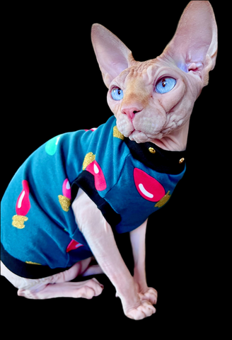 Sphynx Christmas Cat Clothes |  Lit (Studded Neckline ) Style