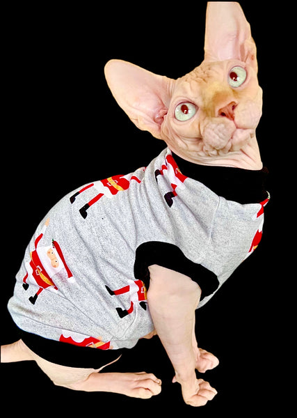 Sphynx Christmas Cat Clothes |  Gray Santa Style