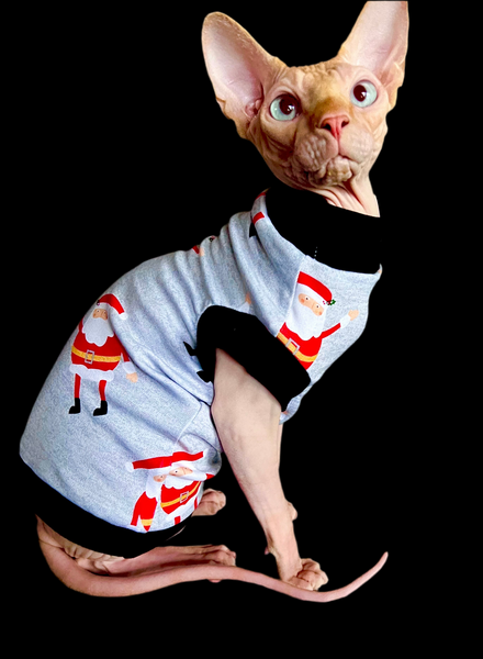 Sphynx Christmas Cat Clothes |  Gray Santa Style