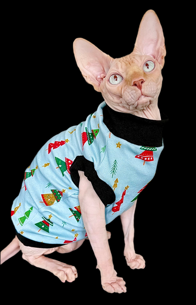 Sphynx Christmas Cat Clothes |  Blue Christmas Style