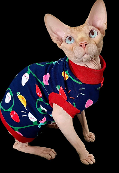 Sphynx Cat Clothes | Navy Christmas Lights