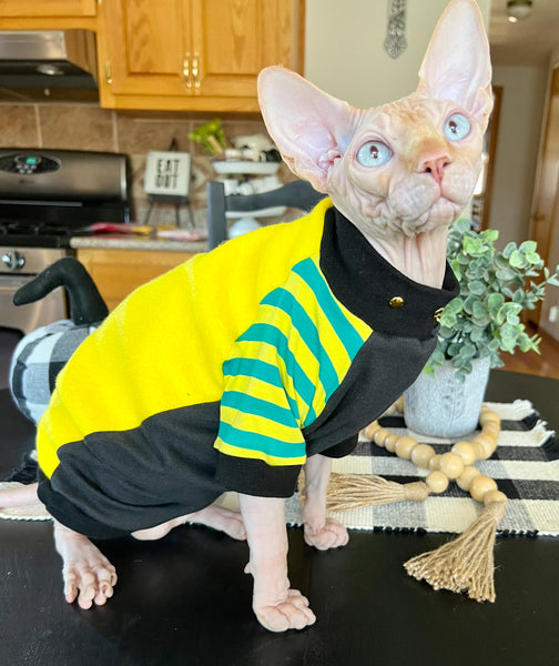 Sphynx Fall Clothes | Green & Yellow Fleece (Medium )