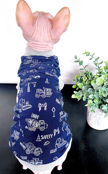 Sphynx Cat Clothes |  Construction Navy Style