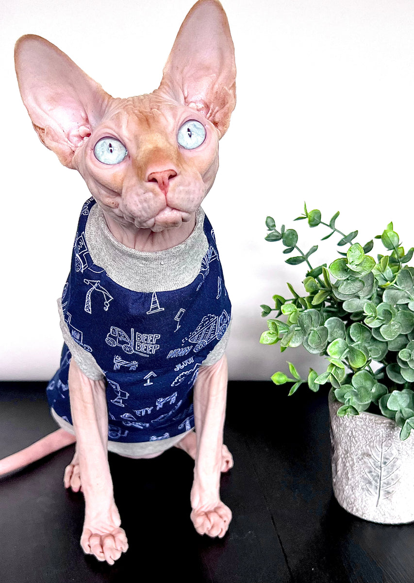 Sphynx Cat Clothes Black Stripe Breathable Shirts Suit, Pet