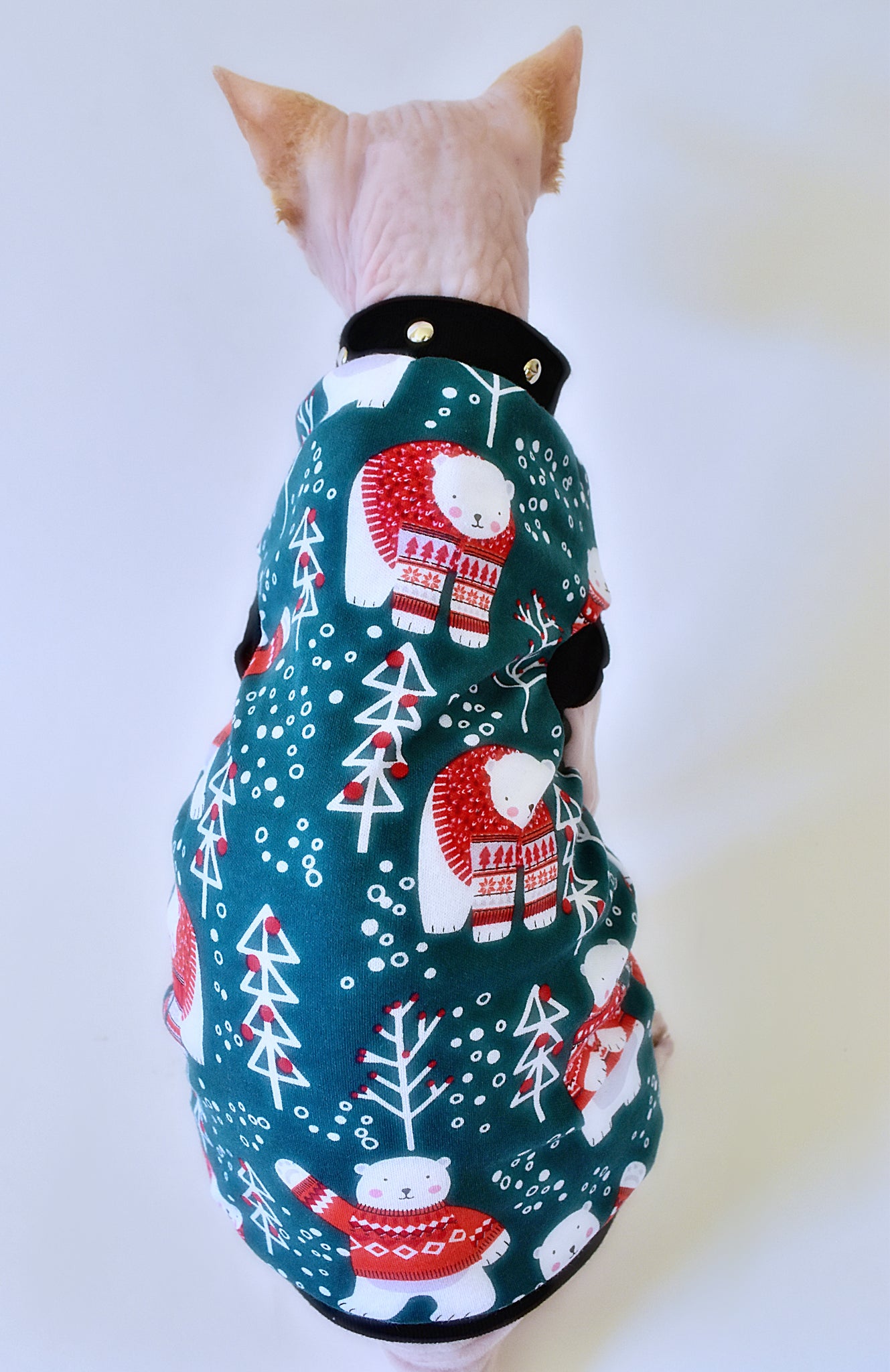 Sphynx Christmas Cat Clothes | Polar Bear Style (Studded).