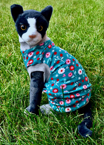 Sphynx Cat Clothes | Green Poppy Flowers Style