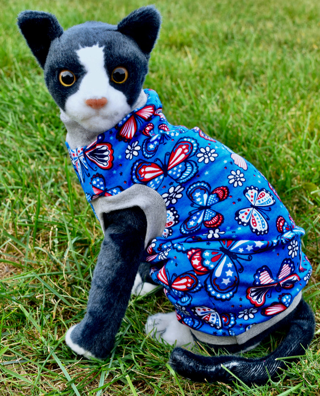 Sphynx Fourth Of July Cat Clothes | Butter Fly Red White & Blue Style