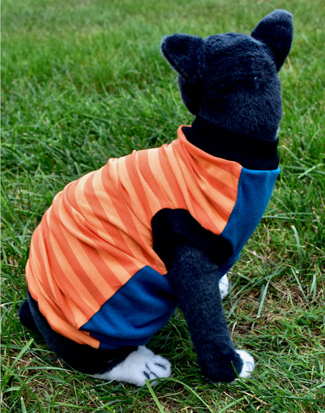 Sphynx Cat Clothes | Orange Stripes Blue Front Style
