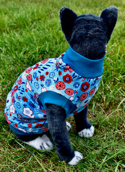 Sphynx Fourth Of July Cat Clothes | Red White & Blue Flower Style