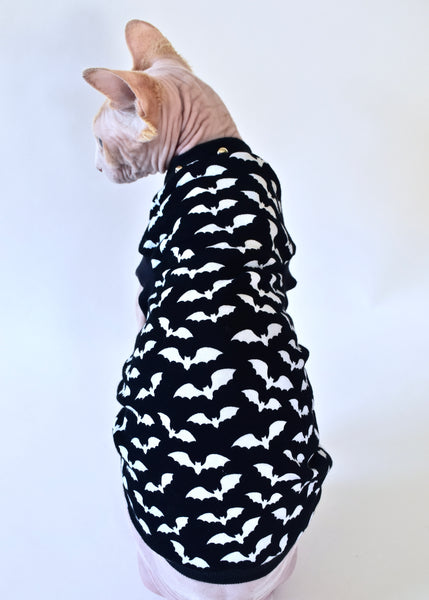Sphynx Halloween Cat Clothing | Bats Black & White Style