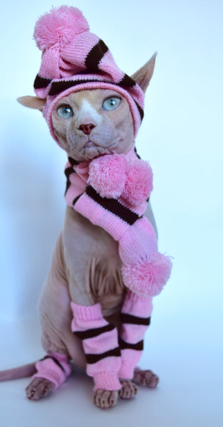 Sphynx Vibes Cat Hat | Scarf | Leg Warmers |  Pink/Black Style